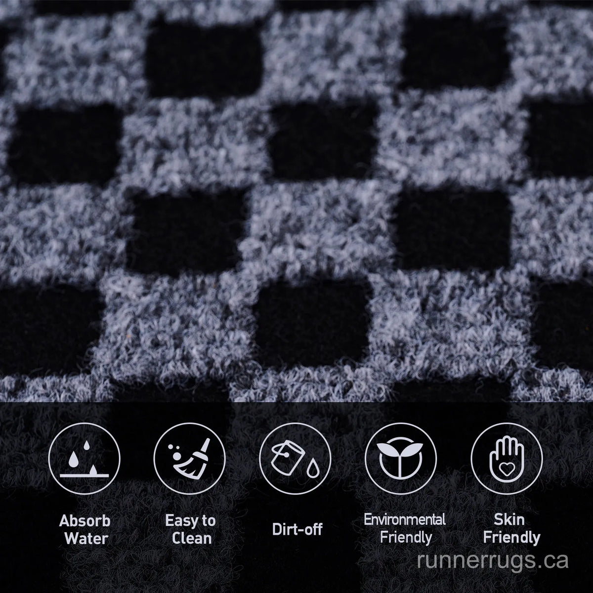 Grey Plaid Runner Rug - side profile view of runner rug edge and floor clearance