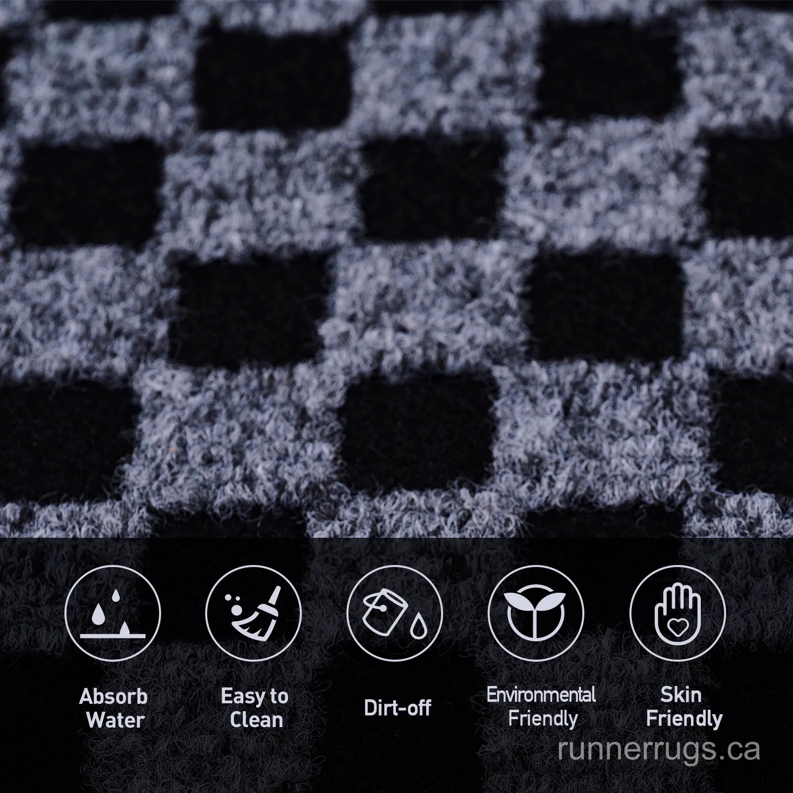 Grey Plaid Runner Rug - side profile view of runner rug edge and floor clearance