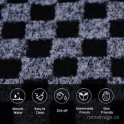 Grey Plaid Runner Rug - side profile view of runner rug edge and floor clearance