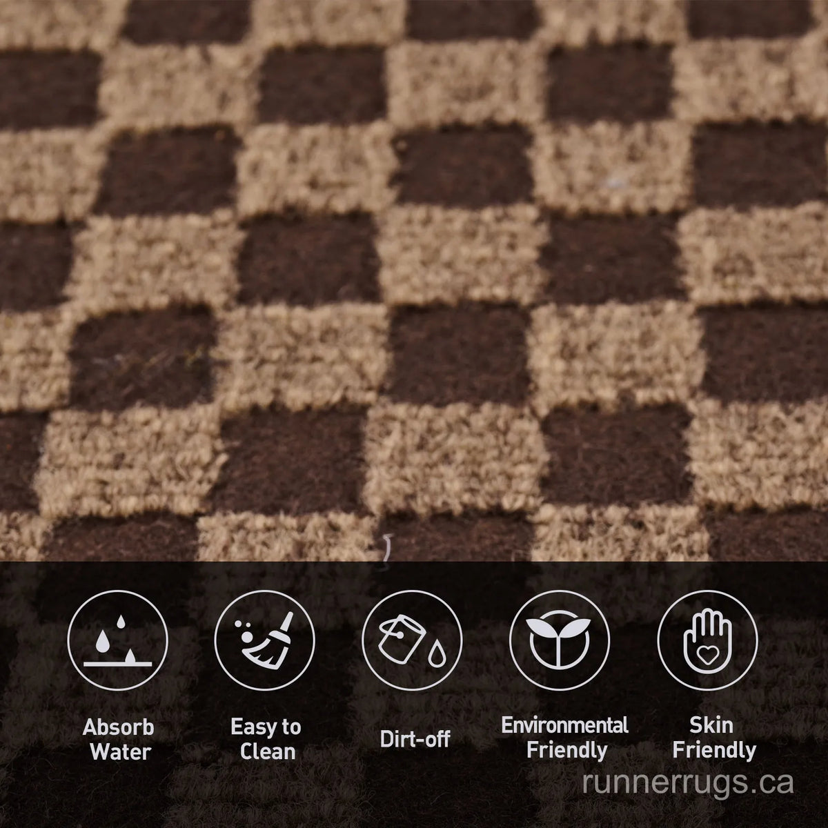 Brown Plaid Runner Rug - close up texture detail of classic brown plaid pattern material and weave quality