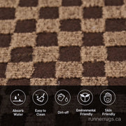 Brown Plaid Runner Rug - close up texture detail of classic brown plaid pattern material and weave quality