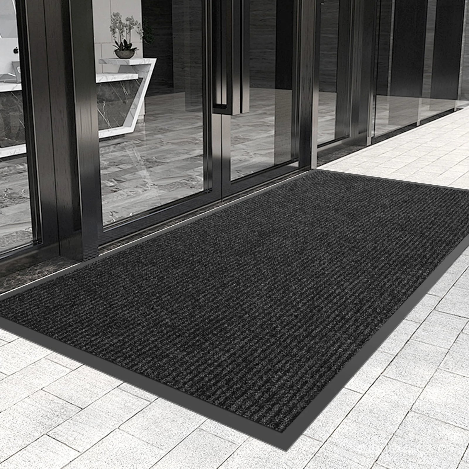 Double Stripe Runner Rug - lifestyle interior with geometric double stripe pattern custom runner rug as decor feature