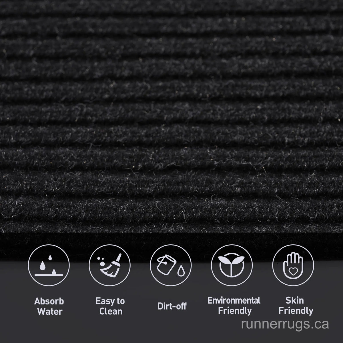 Black Stripe Runner Rug - side profile view of runner rug edge and floor clearance