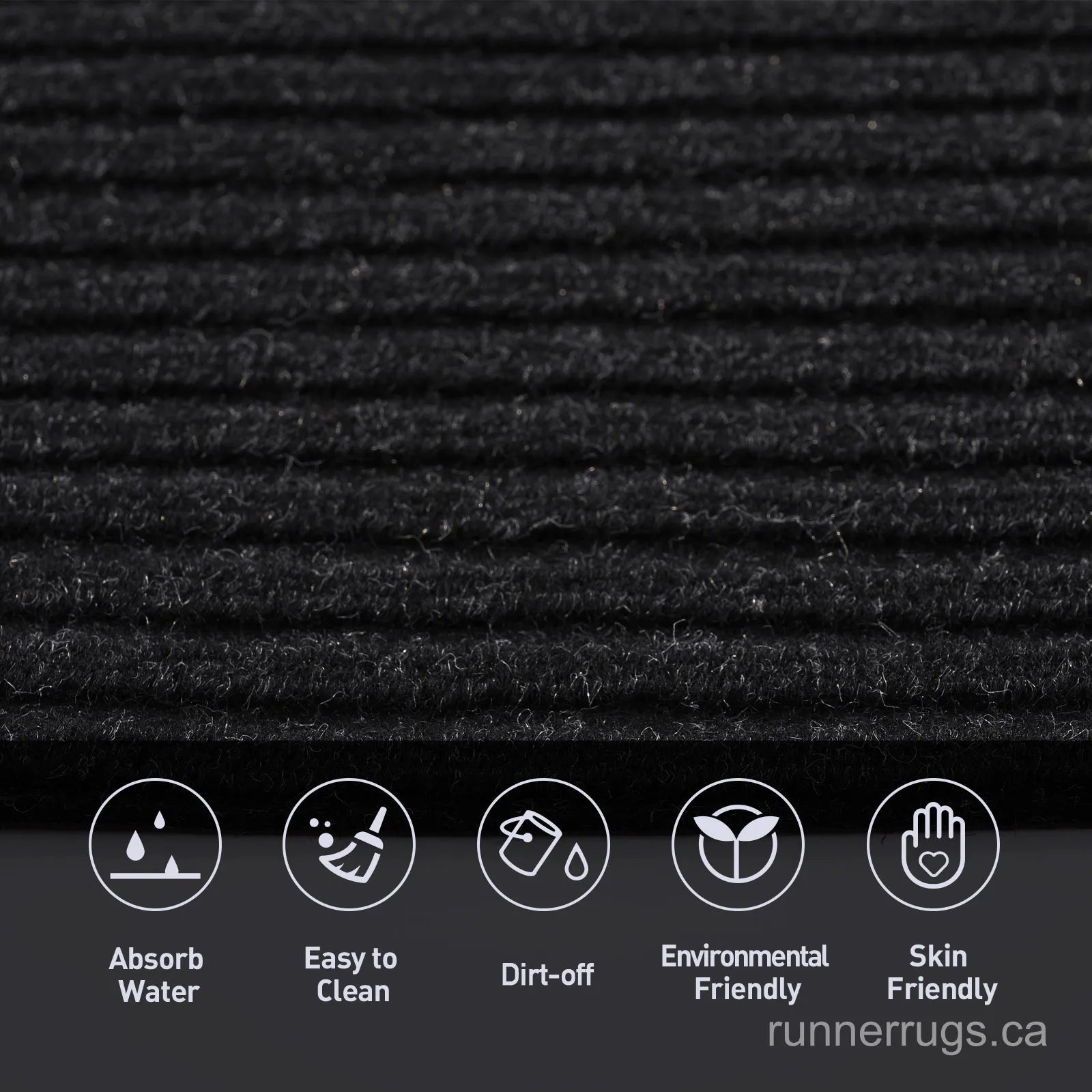 Black Stripe Runner Rug - side profile view of runner rug edge and floor clearance