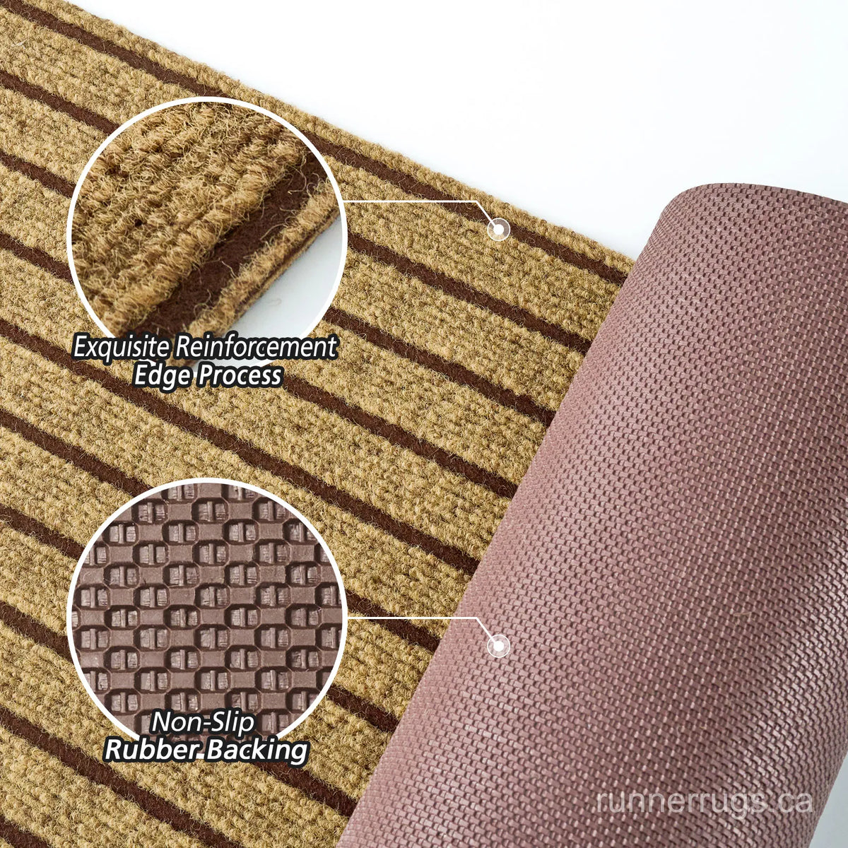 Brown Stripe Runner Rug - close up texture detail of warm brown stripe pattern material and weave quality