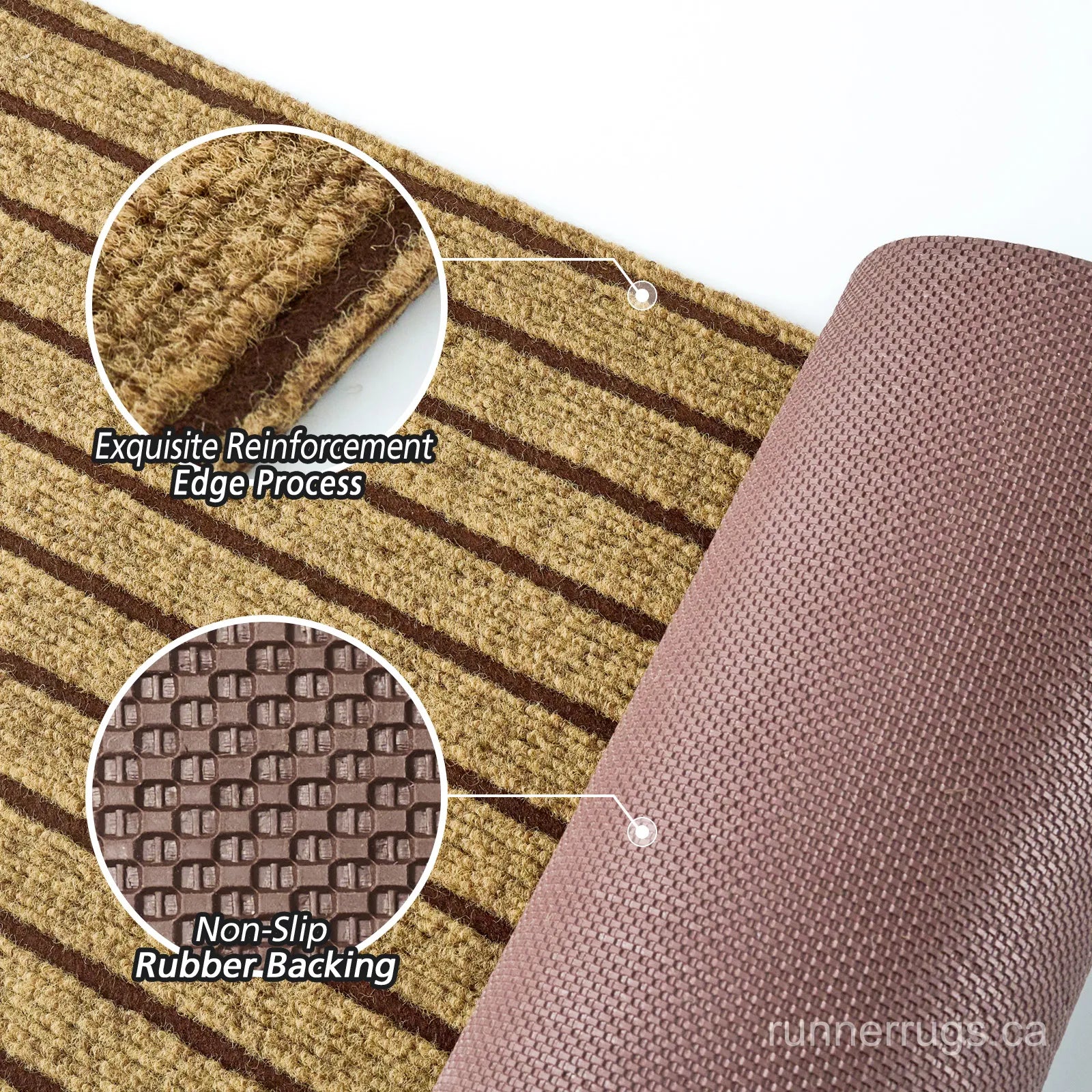 Brown Stripe Runner Rug - close up texture detail of warm brown stripe pattern material and weave quality