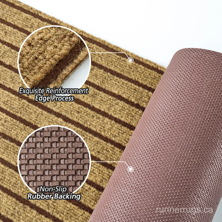 Brown Stripe Runner Rug - close up texture detail of warm brown stripe pattern material and weave quality