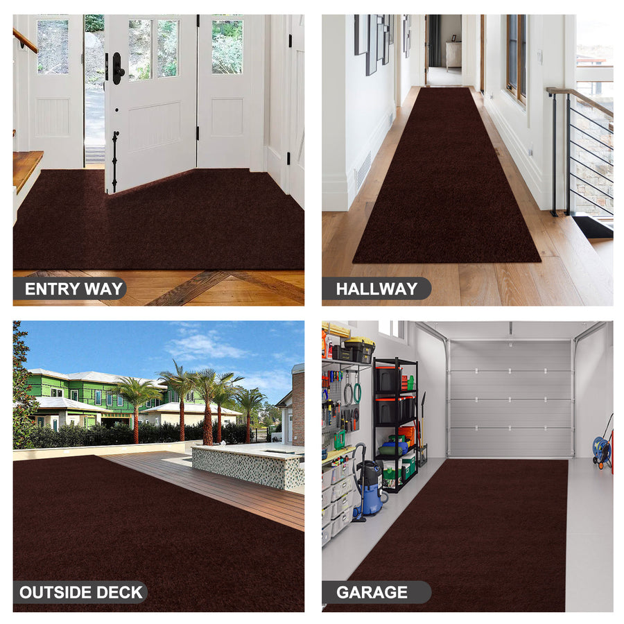 Coffee Brown Runner Rug - top down view showing full solid coffee brown color design across the runner surface