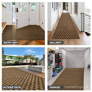 Brown Plaid Runner Rug - main product photo, classic brown plaid pattern, custom length runner rug