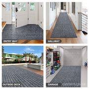 Grey Stripe Runner Rug - top down view showing full neutral grey stripe pattern design across the runner surface