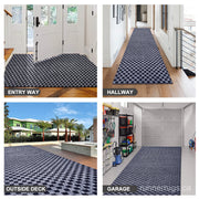 Grey Plaid Runner Rug - top down view showing full grey plaid pattern design across the runner surface