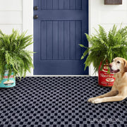 Grey Plaid Runner Rug - lifestyle interior with grey plaid pattern custom runner rug as decor feature