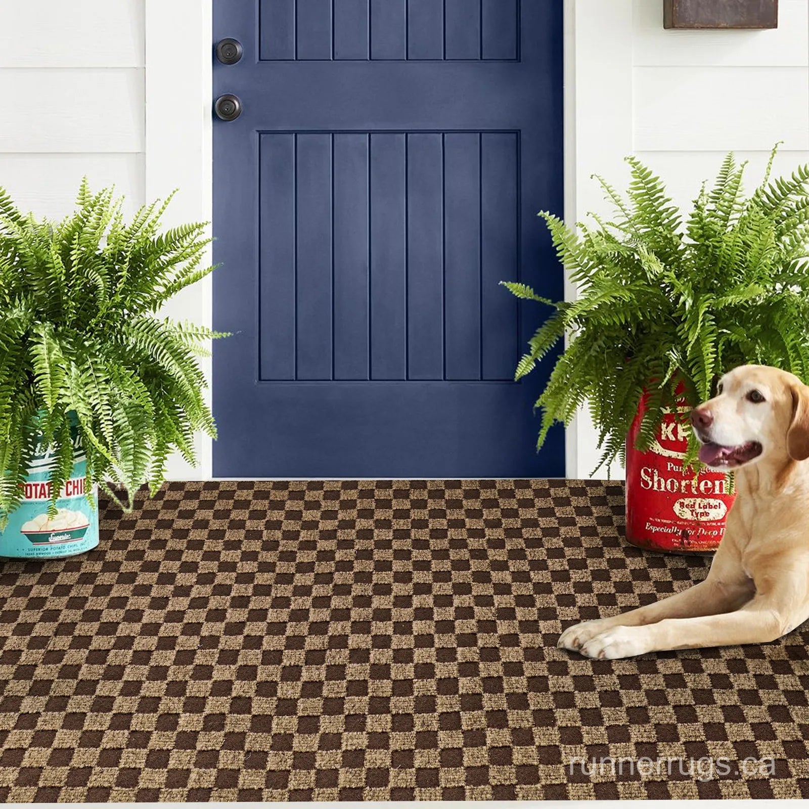 Brown Plaid Runner Rug - room view showing classic brown plaid pattern rug proportion in decorated space