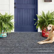 Grey Stripe Runner Rug - side profile view of runner rug edge and floor clearance