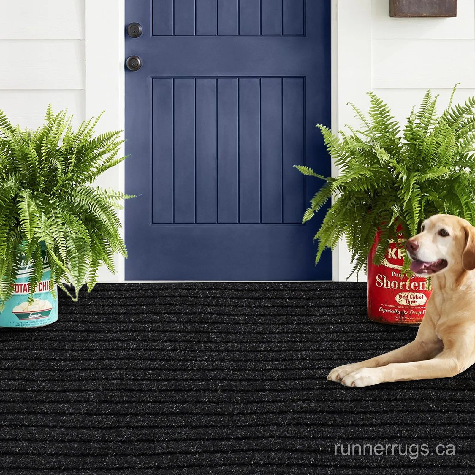 Black Stripe Runner Rug - main product photo, black stripe pattern, custom length runner rug