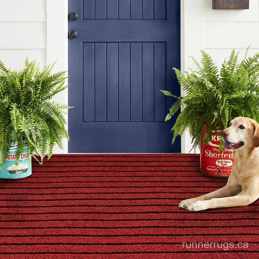 Red Stripe Runner Rug - main product photo, bold red stripe pattern, custom length runner rug