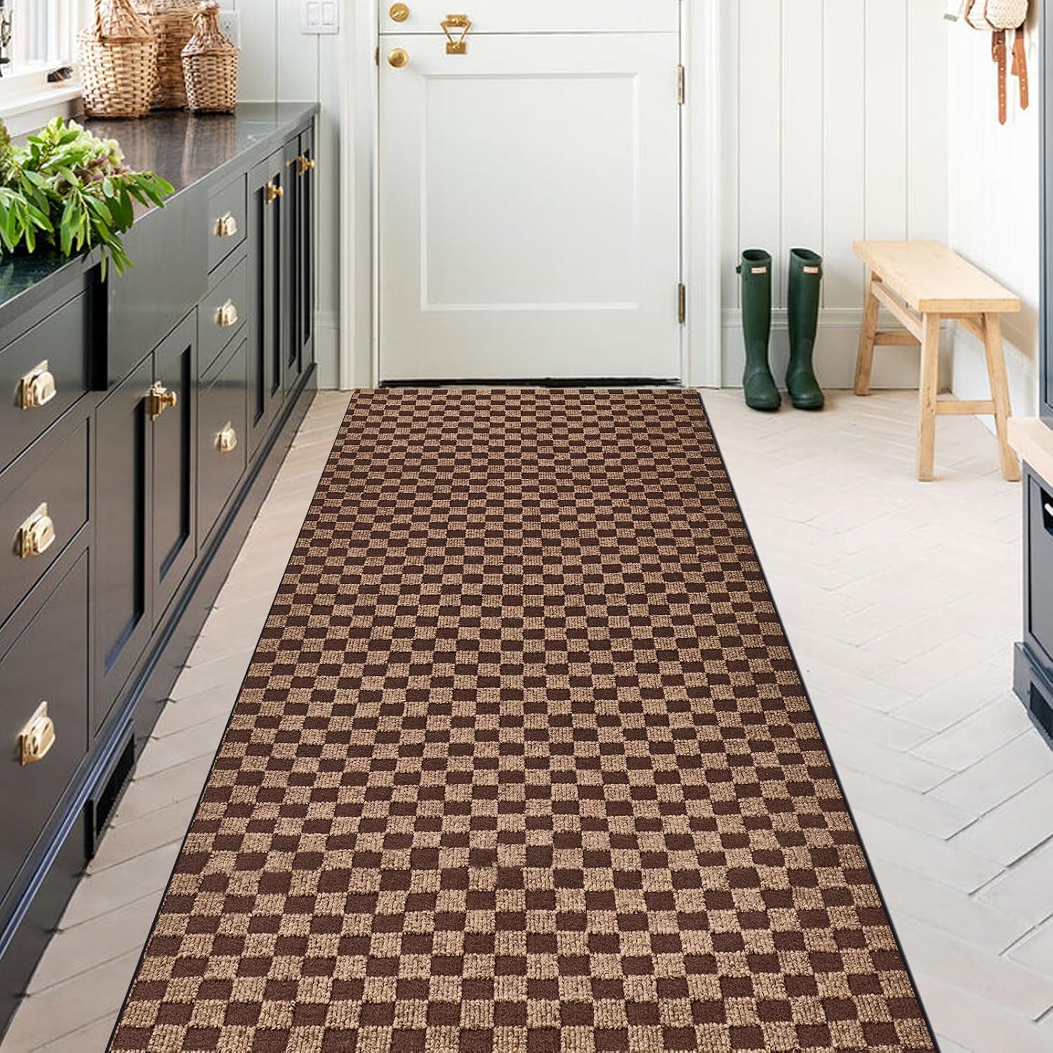 Brown Checkered 4 ft Area Rug for Toronto Bedrooms - 4 ft x 5 ft Checkered Brown