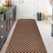 Brown Checkered 4 ft Area Rug for Toronto Bedrooms - 4 ft x 5 ft Checkered Brown