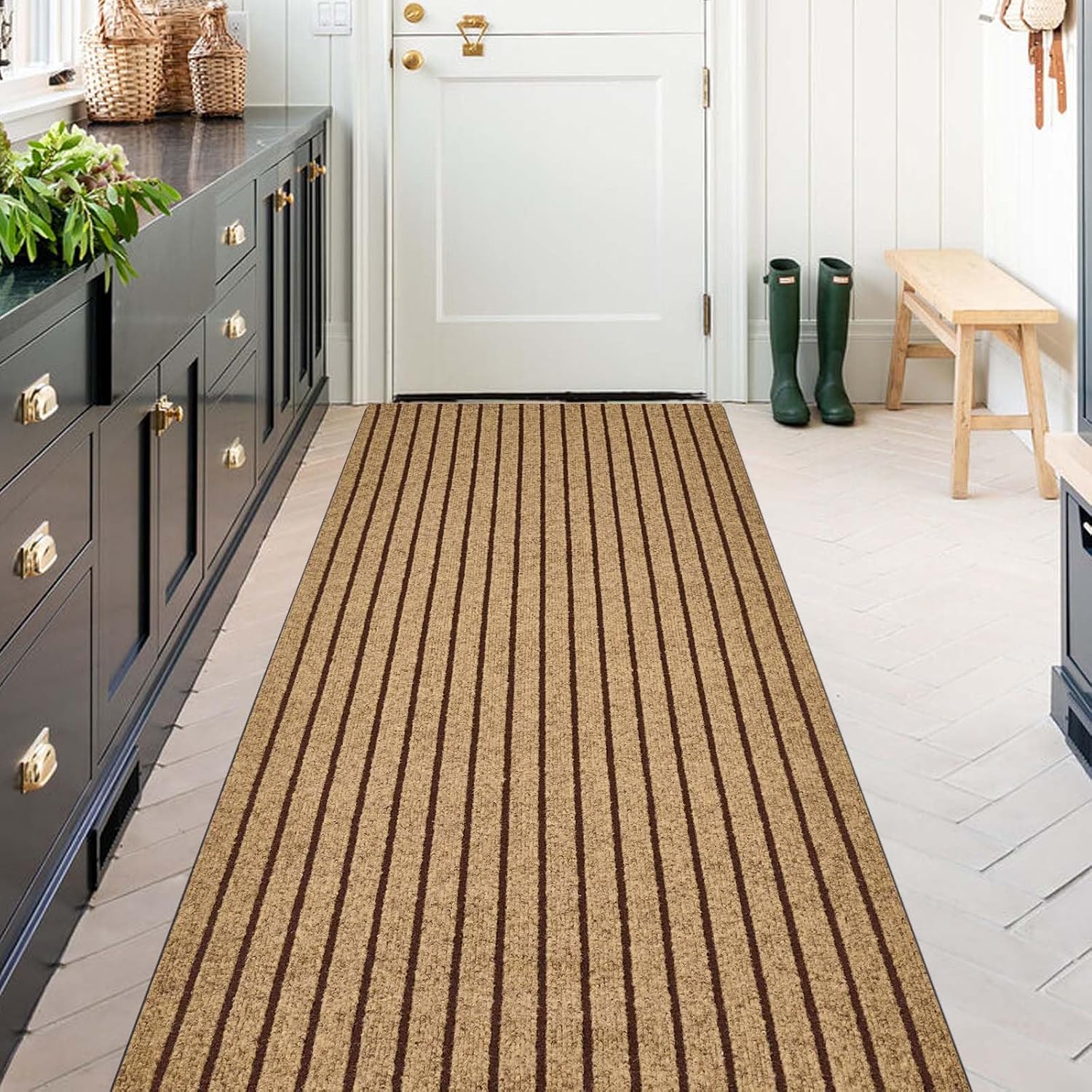 Brown Striped 4 ft Area Rug for Toronto Bedrooms - 4 ft x 5 ft Stripe Brown