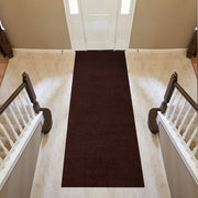 Coffee Brown Runner Rug - angled hallway perspective, solid coffee brown color runner rug in setting