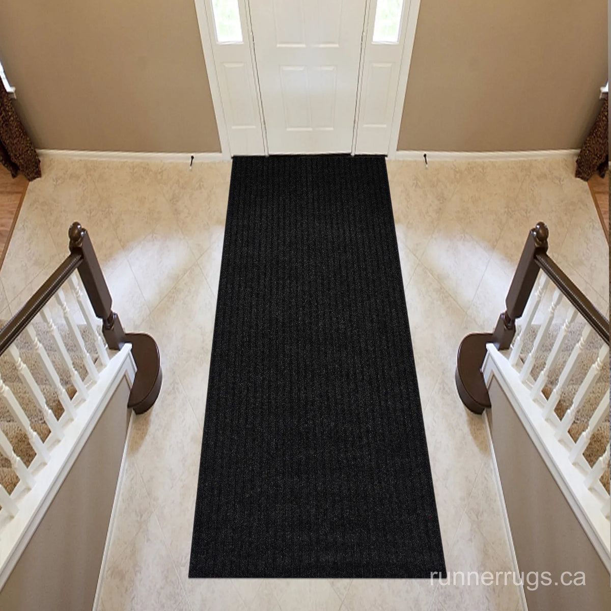 Black Stripe Runner Rug - close up texture detail of black stripe pattern material and weave quality