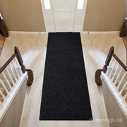 Solid Black Runner Rug - angled hallway perspective, solid black color runner rug in setting
