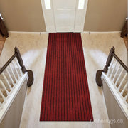 Red Stripe Runner Rug - angled hallway perspective, bold red stripe pattern runner rug in setting