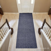 Grey Plaid Runner Rug - angled hallway perspective, grey plaid pattern runner rug in setting