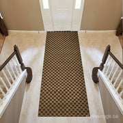 Brown Plaid Runner Rug - top down view showing full classic brown plaid pattern design across the runner surface