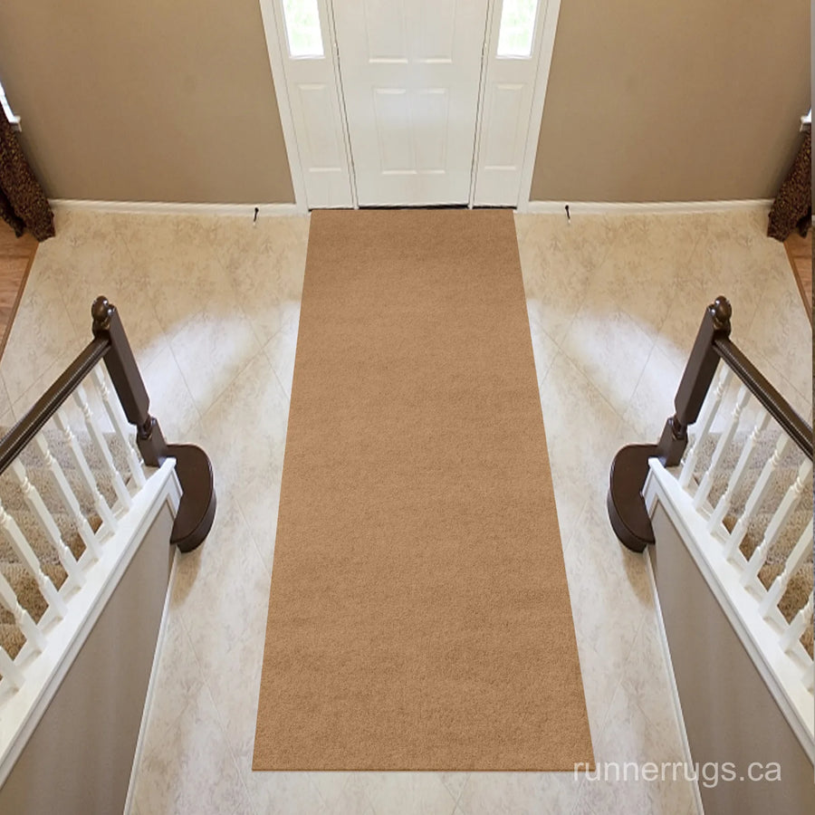 Sand Runner Rug - room view showing solid sand color rug proportion in decorated space