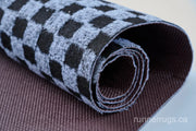 Grey Plaid Runner Rug - close up texture detail of grey plaid pattern material and weave quality