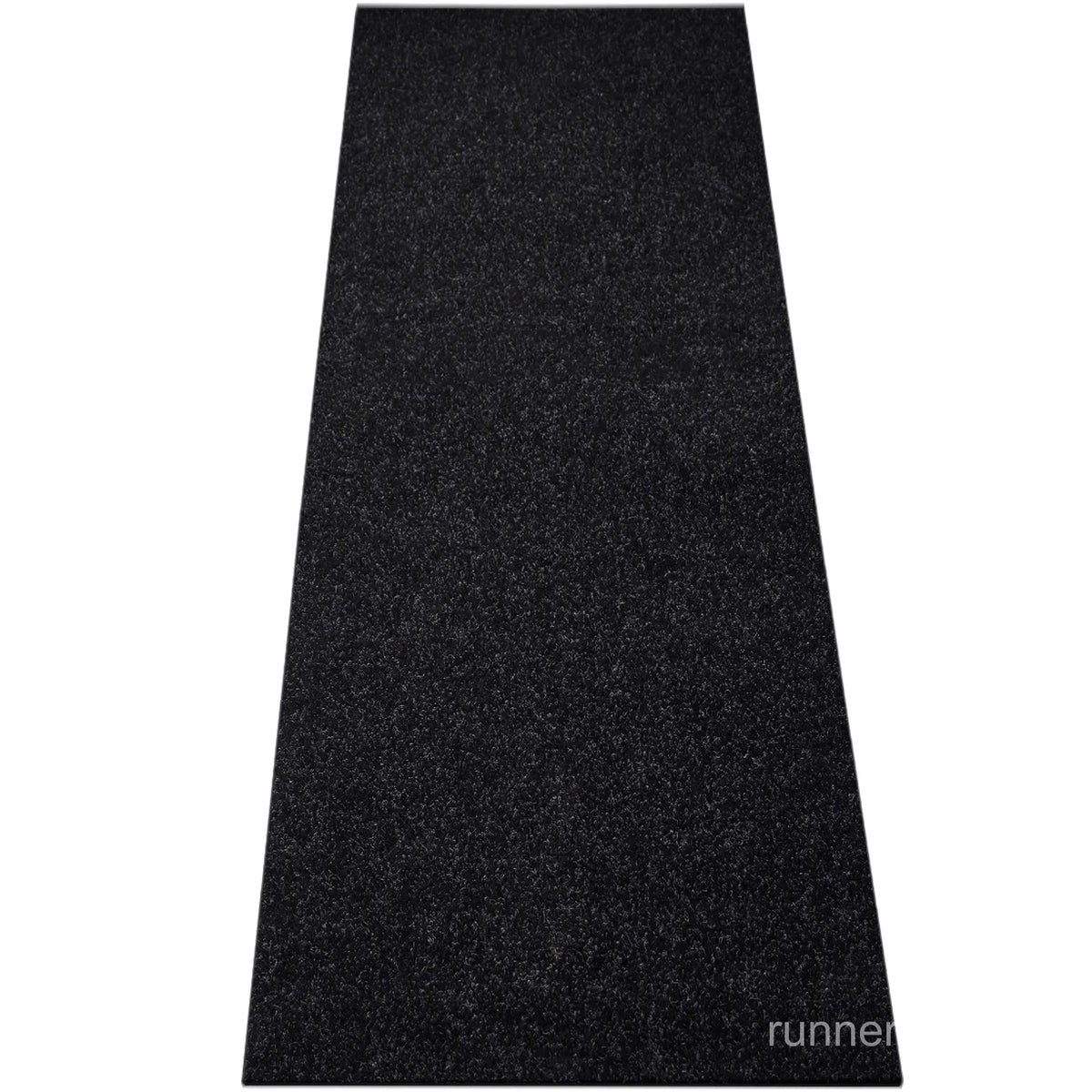 Solid Black Runner Rug - side profile view of runner rug edge and floor clearance