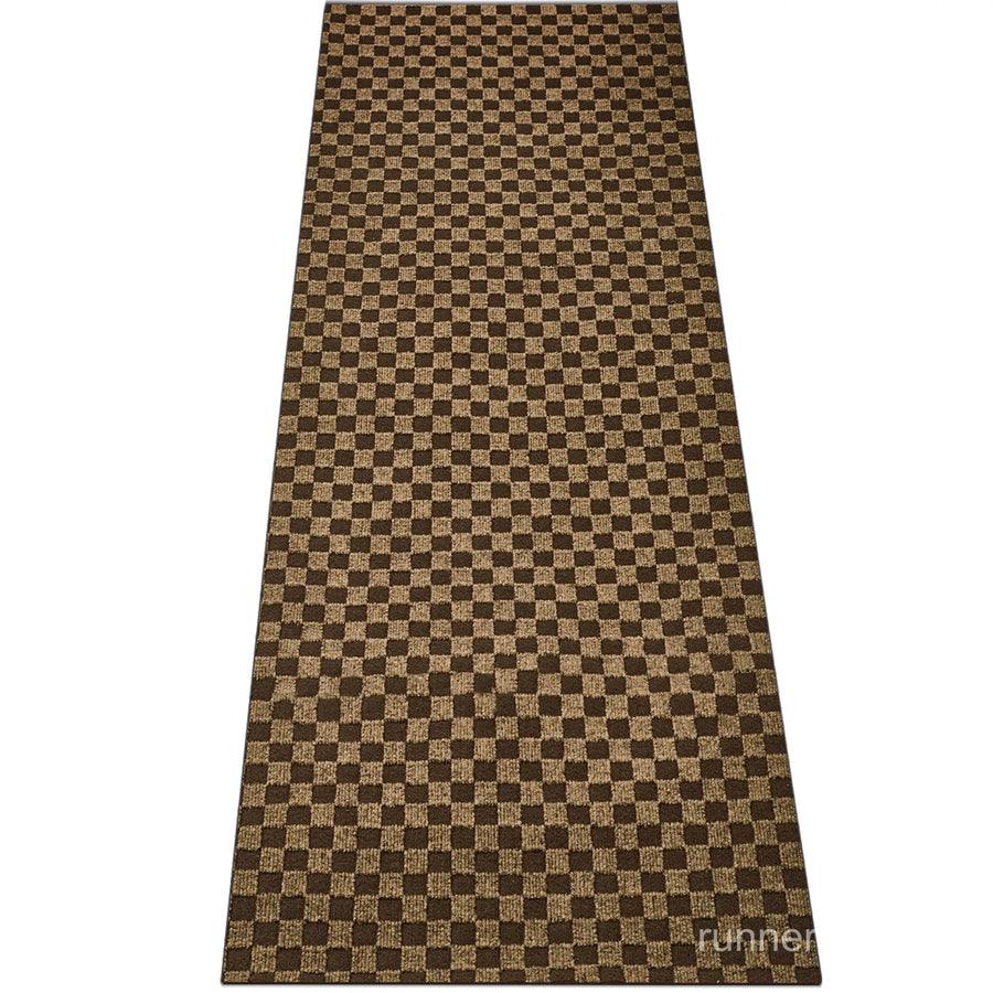 Brown Plaid Runner Rug - side profile view of runner rug edge and floor clearance