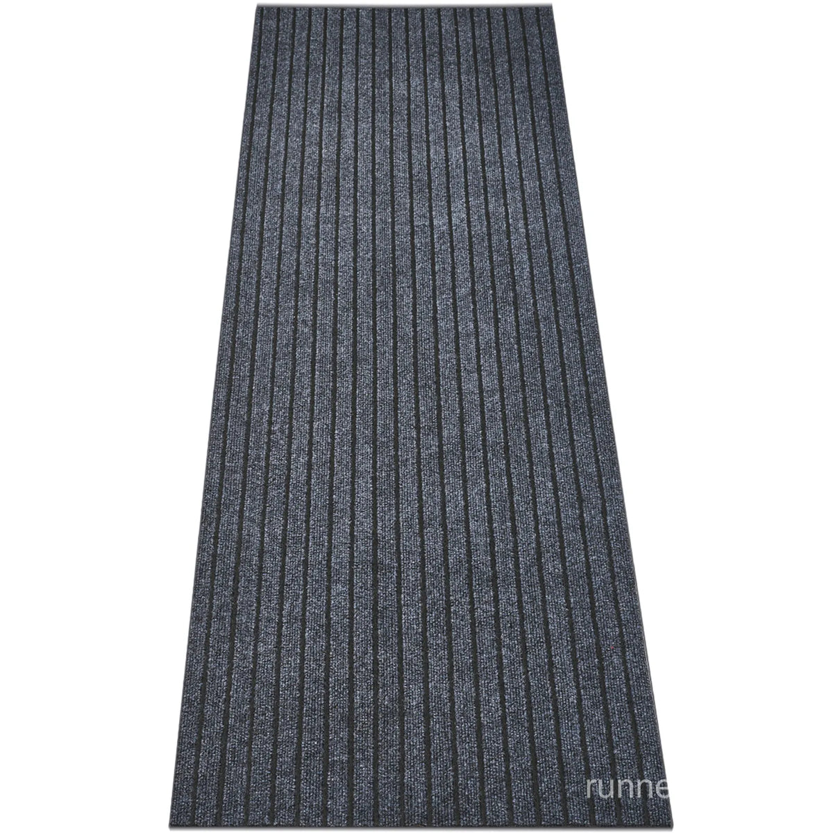 Grey Stripe Runner Rug - close up texture detail of neutral grey stripe pattern material and weave quality