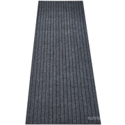 Grey Stripe Runner Rug - close up texture detail of neutral grey stripe pattern material and weave quality