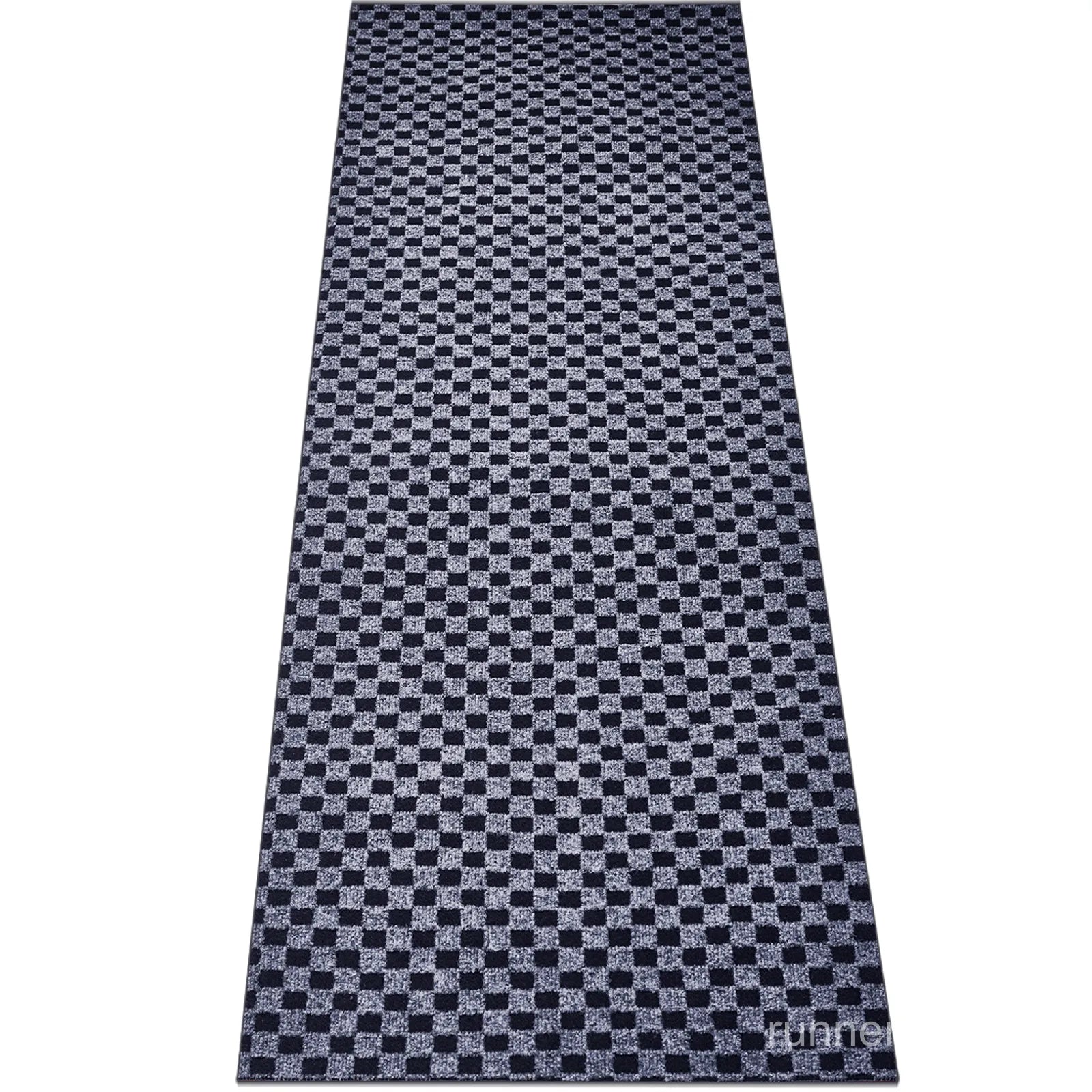 Grey Plaid Runner Rug - room view showing grey plaid pattern rug proportion in decorated space