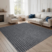 Grey Stripe Runner Rug - main product photo, neutral grey stripe pattern, custom length runner rug