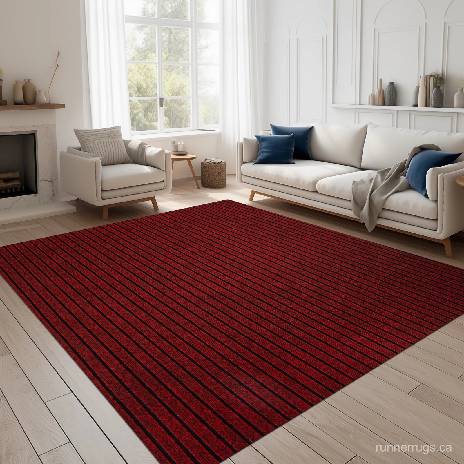 Red Stripe Runner Rug - close up texture detail of bold red stripe pattern material and weave quality