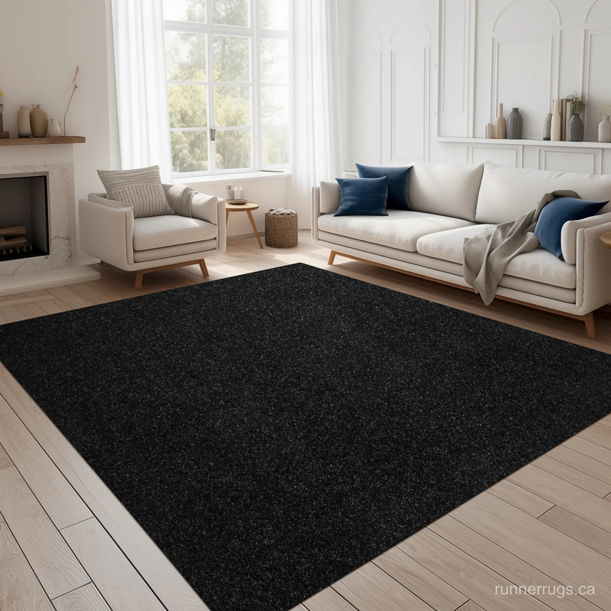 Solid Black Runner Rug - close up texture detail of solid black color material and weave quality