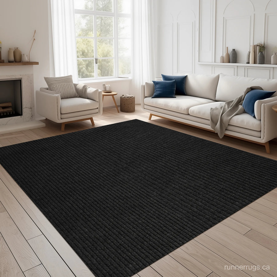 Black Stripe Runner Rug - top down view showing full black stripe pattern design across the runner surface